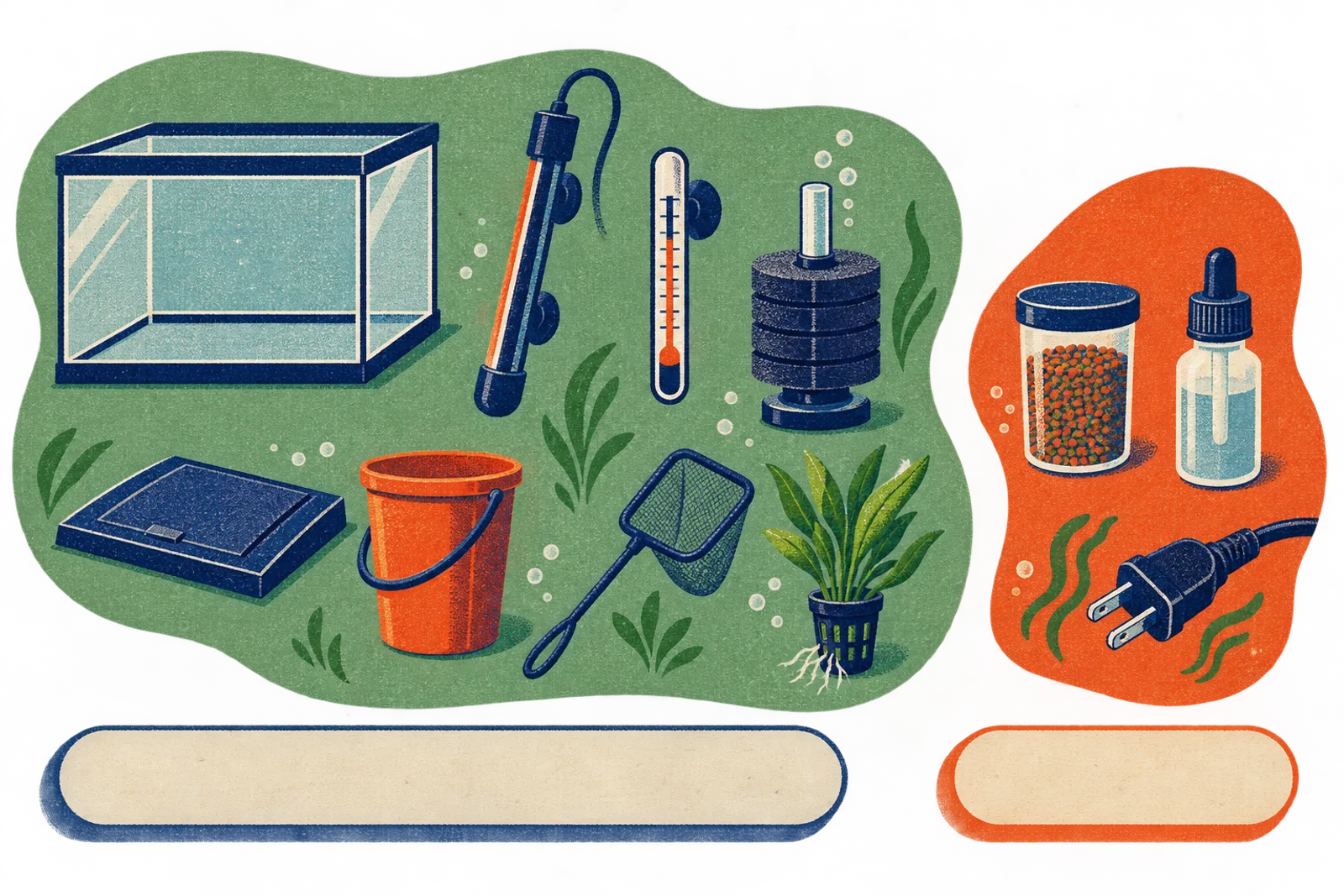 A diagram with one large cluster of equipment icons and one small cluster of consumable icons